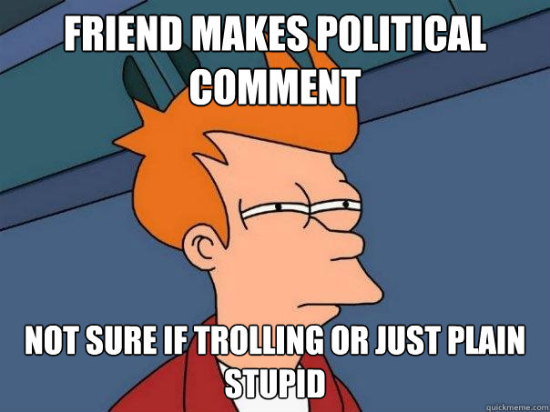 friend makes political comment not sure if trolling or just plain stupid  Futurama Fry