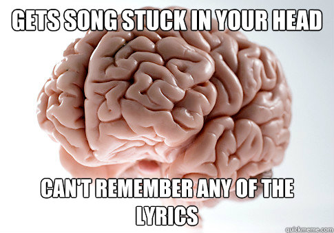 Gets song stuck in your head Can't remember any of the lyrics  Scumbag Brain