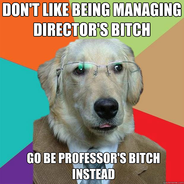 Don't like being managing director's bitch Go be professor's bitch instead  Business Dog