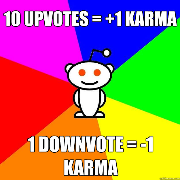 10 upvotes = +1 karma 1 downvote = -1 karma  Reddit Alien