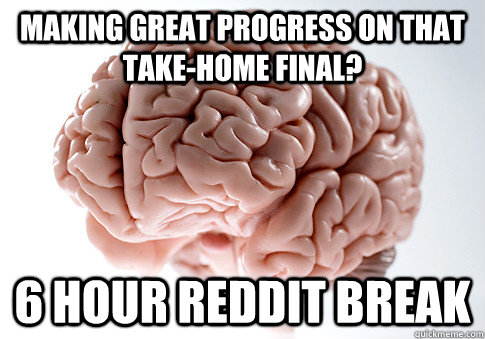 Making great progress on that take-home final? 6 hour reddit break  Scumbag Brain