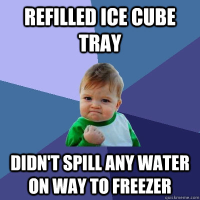 refilled ice cube tray didn't spill any water on way to freezer  Success Kid