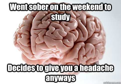 Went sober on the weekend to study Decides to give you a headache anyways   Scumbag Brain