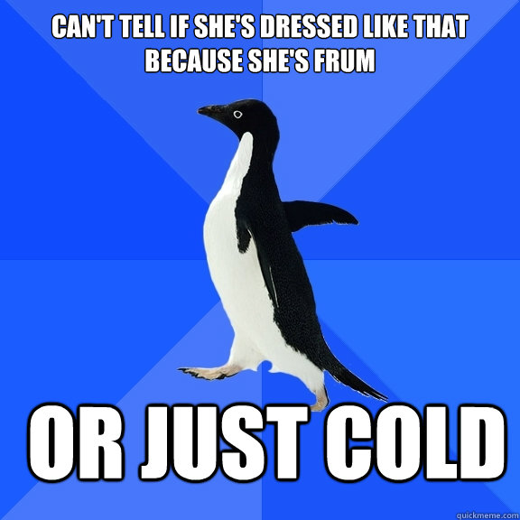 Can't tell if she's dressed like that because she's frum or just cold     Socially Awkward Penguin