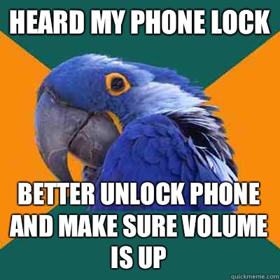 Heard my phone lock Better unlock phone and make sure volume is up  Paranoid Parrot