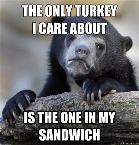 The only Turkey 
I care about is the one in my sandwich  Confession Bear