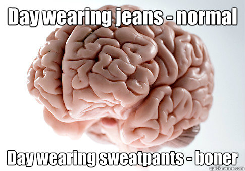 Day wearing jeans - normal Day wearing sweatpants - boner  Scumbag Brain