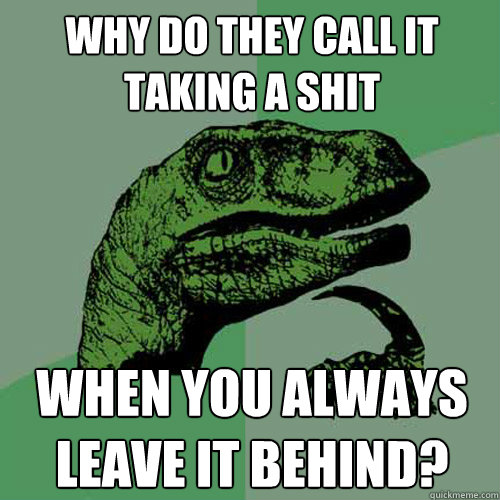 Why do they call it taking a shit When you always leave it behind?  Philosoraptor