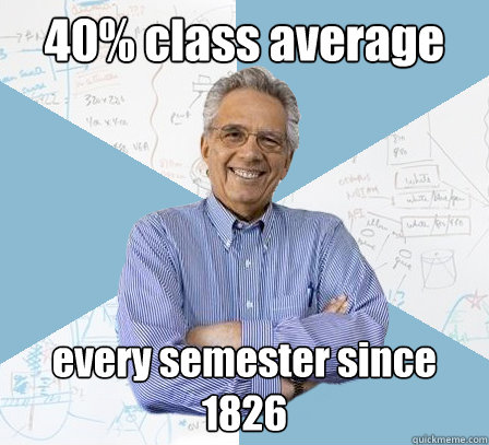 40% class average every semester since
1826  Engineering Professor