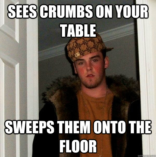 sees crumbs on your table sweeps them onto the floor  Scumbag Steve