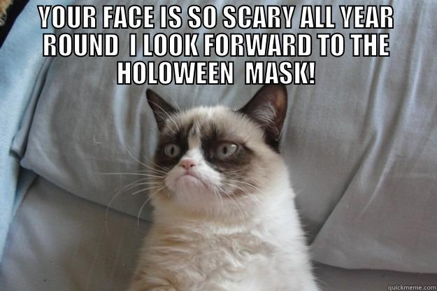 YOUR FACE IS SO SCARY ALL YEAR ROUND  I LOOK FORWARD TO THE HOLOWEEN  MASK!  Grumpy Cat