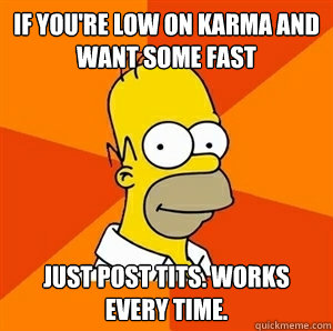 IF you're low on karma and want some fast Just post tits. Works every time. - IF you're low on karma and want some fast Just post tits. Works every time.  Advice Homer