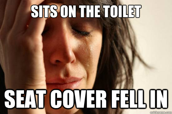 sits on the toilet seat cover fell in  First World Problems