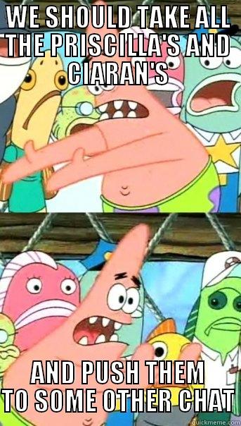 WE SHOULD TAKE ALL THE PRISCILLA'S AND CIARAN'S AND PUSH THEM TO SOME OTHER CHAT Push it somewhere else Patrick