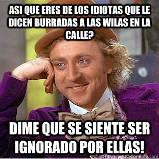 Asi que eres de los idiotas que le dicen burradas a las wilas en la calle?  dime que se siente ser ignorado por ellas!  Condescending Wonka