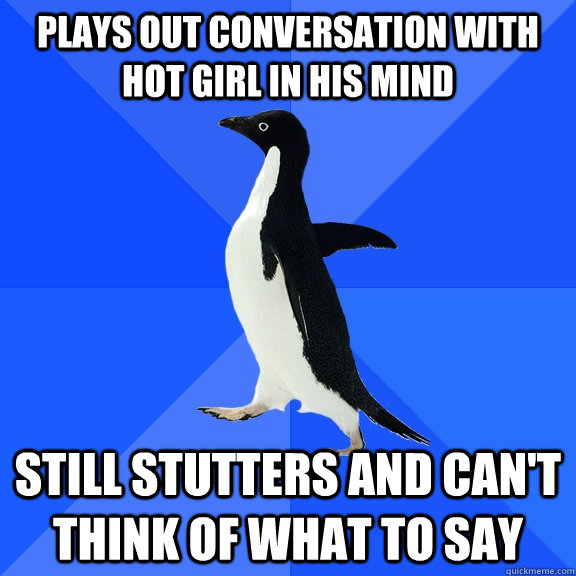 Plays out conversation with hot girl in his mind Still stutters and can't think of what to say  Socially Awkward Penguin