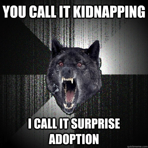 you call it kidnapping  i call it surprise adoption  Insanity Wolf