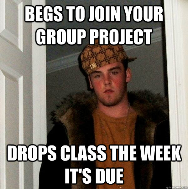 begs to join your group project drops class the week it's due - begs to join your group project drops class the week it's due  Scumbag Steve