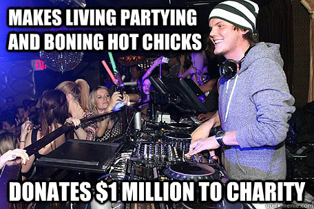 makes living partying                              and boning hot chicks donates $1 million to charity  