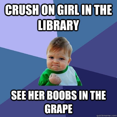 crush on girl in the library see her boobs in the grape  Success Kid