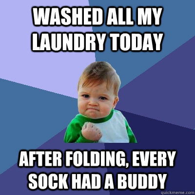 washed all my laundry today After folding, every sock had a buddy - washed all my laundry today After folding, every sock had a buddy  Success Kid