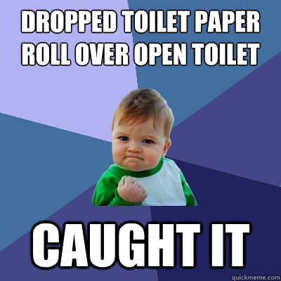 dropped toilet paper roll over open toilet caught it  Success Kid