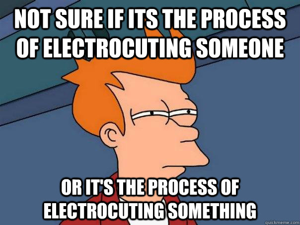 Not sure if its the process of electrocuting someone  Or it's the process of electrocuting something - Not sure if its the process of electrocuting someone  Or it's the process of electrocuting something  Futurama Fry