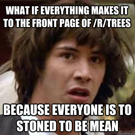 what if everything makes it to the front page of /r/trees because everyone is to stoned to be mean  conspiracy keanu