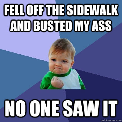 fell off the sidewalk and busted my ass no one saw it  Success Kid