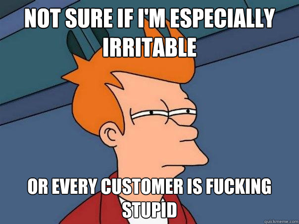 not sure if i'm especially irritable or every customer is fucking stupid  Futurama Fry