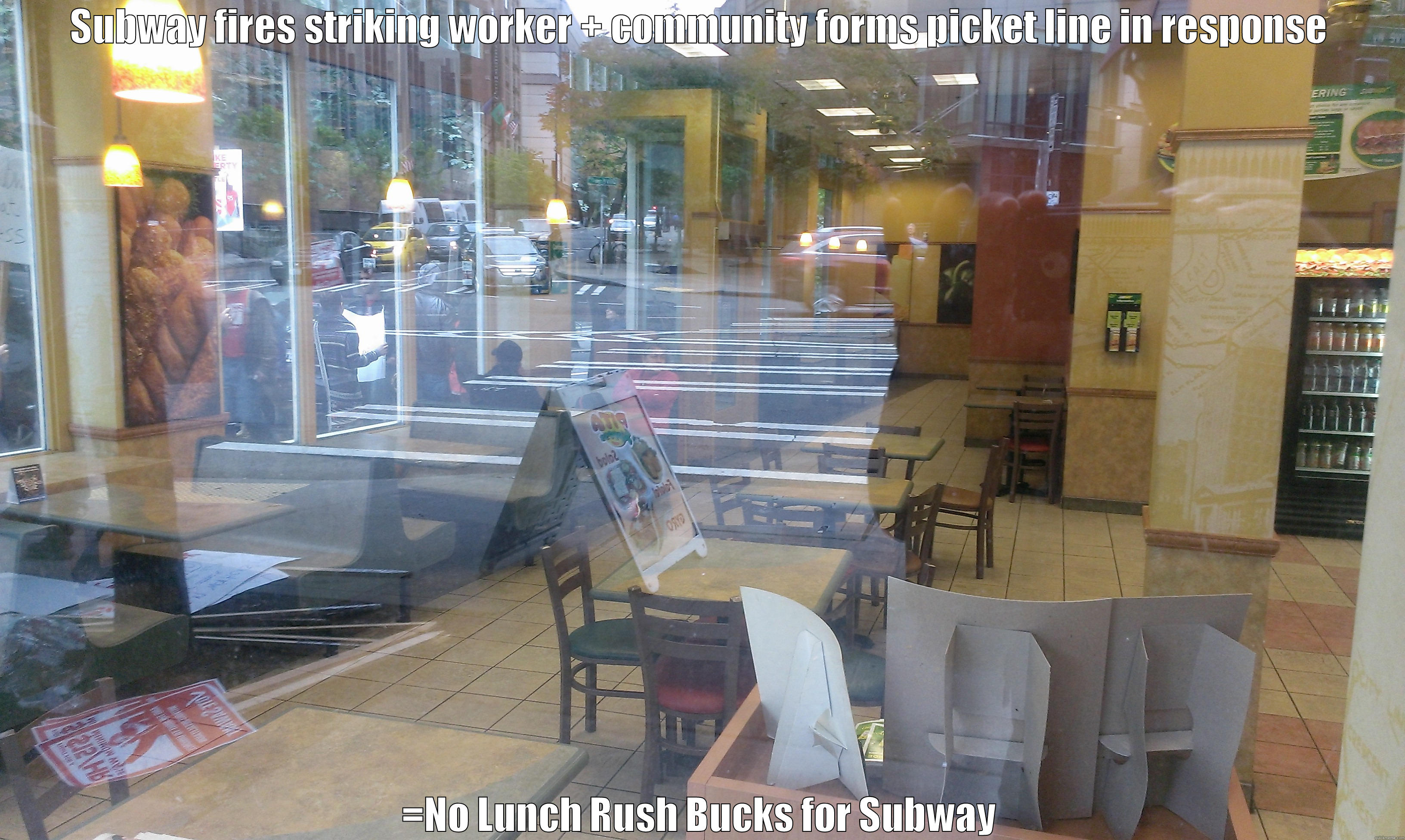 Subway fail equation - SUBWAY FIRES STRIKING WORKER + COMMUNITY FORMS PICKET LINE IN RESPONSE =NO LUNCH RUSH BUCKS FOR SUBWAY Misc