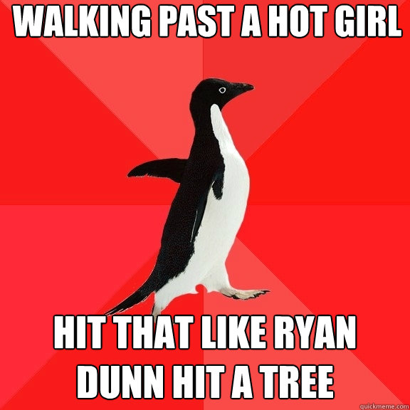 walking past a hot girl hit that like ryan dunn hit a tree  Socially Awesome Penguin