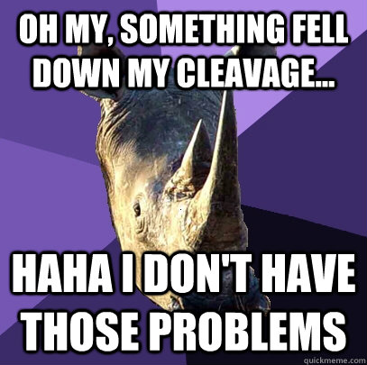 Oh my, something fell down my cleavage... Haha i don't have those problems  Sexually Oblivious Rhino