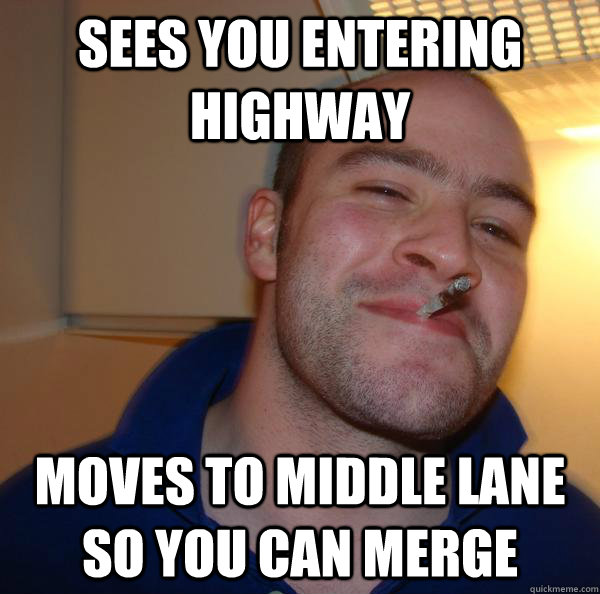 sees you entering highway moves to middle lane so you can merge - sees you entering highway moves to middle lane so you can merge  Misc