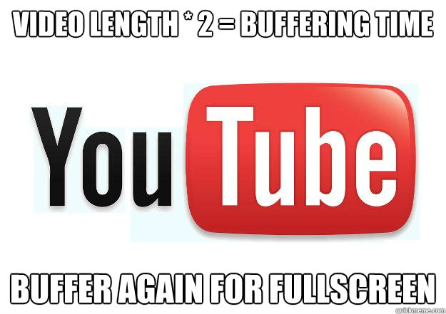 video length * 2 = buffering time buffer again for fullscreen  Scumbag Youtube