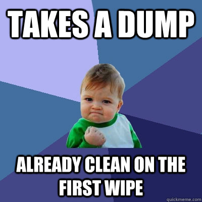 TAKES A DUMP ALREADY CLEAn on the first wipe  Success Kid