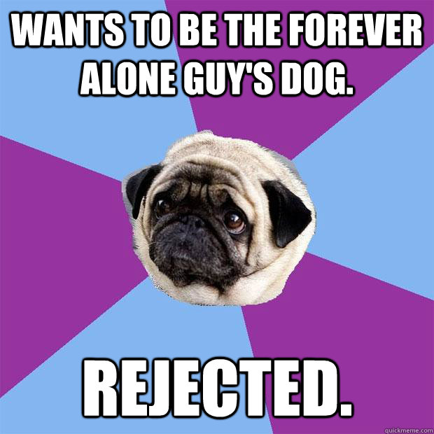 Wants to be the Forever Alone guy's dog. Rejected. - Wants to be the Forever Alone guy's dog. Rejected.  Lonely Pug