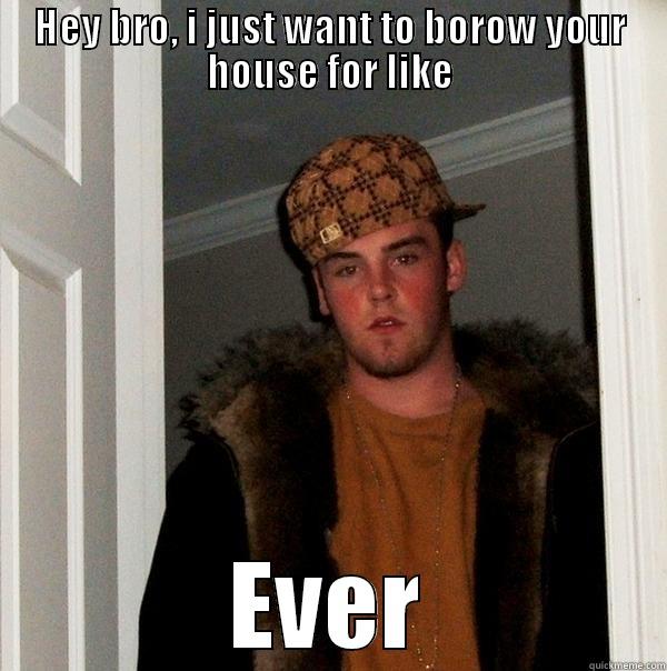 HEY BRO, I JUST WANT TO BOROW YOUR HOUSE FOR LIKE EVER Scumbag Steve