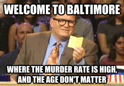 Welcome to Baltimore Where the murder rate is high, and the age don't matter  Whose Line Is It Anyway Meme