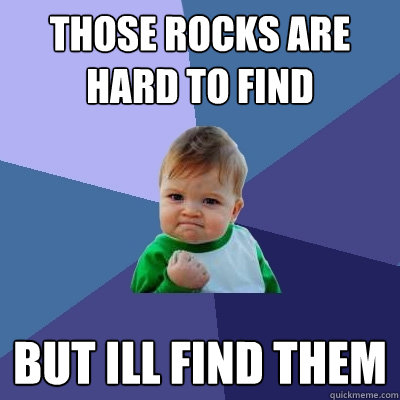 those rocks are hard to find  But ill find them  Success Kid