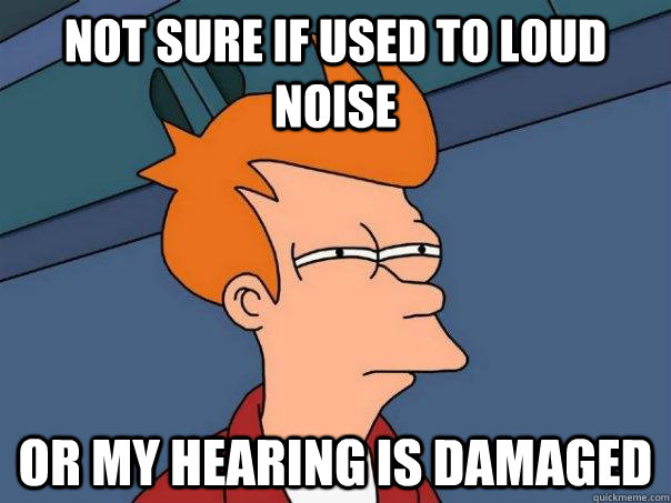 Not sure if used to loud noise Or my hearing is damaged   Futurama Fry