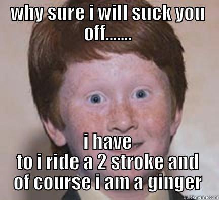 WHY SURE I WILL SUCK YOU OFF....... I HAVE TO I RIDE A 2 STROKE AND OF COURSE I AM A GINGER Over Confident Ginger