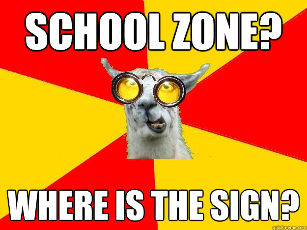 School Zone? Where is the sign? - School Zone? Where is the sign?  Learner Driver Llama