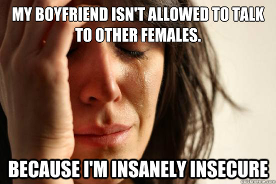 My boyfriend isn't allowed to talk to other females. Because I'm insanely insecure - My boyfriend isn't allowed to talk to other females. Because I'm insanely insecure  First World Problems