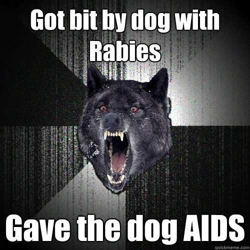 Got bit by dog with Rabies Gave the dog AIDS  Insanity Wolf