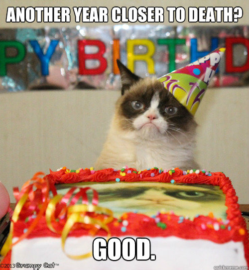 Another year closer to death?

 Good.

  grumpy cat birthday