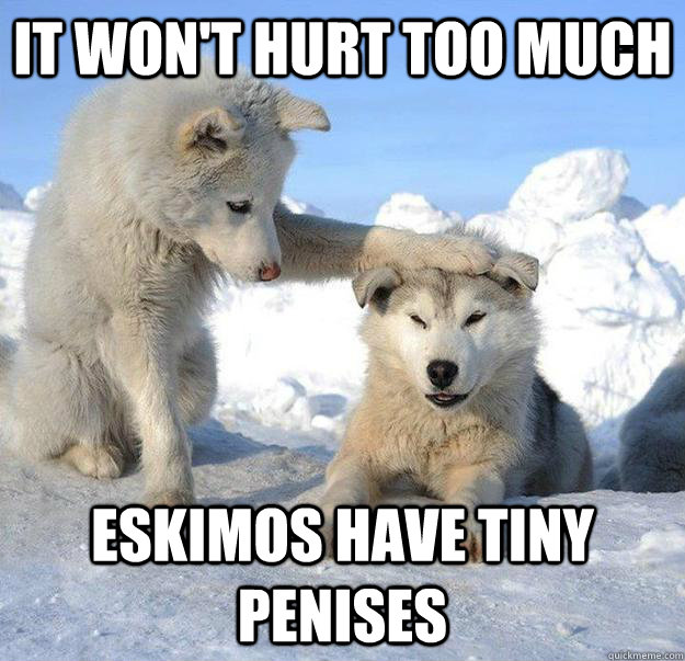 It won't hurt too much eskimos have tiny penises  Caring Husky