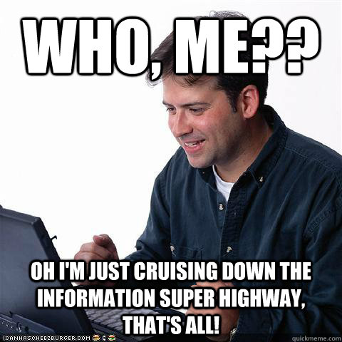 Who, me?? Oh I'm just cruising down the information super highway, that's all!  