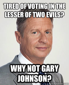 Tired of voting in the lesser of two evils? Why not Gary Johnson? - Tired of voting in the lesser of two evils? Why not Gary Johnson?  Gary Johnson Gay Marriage