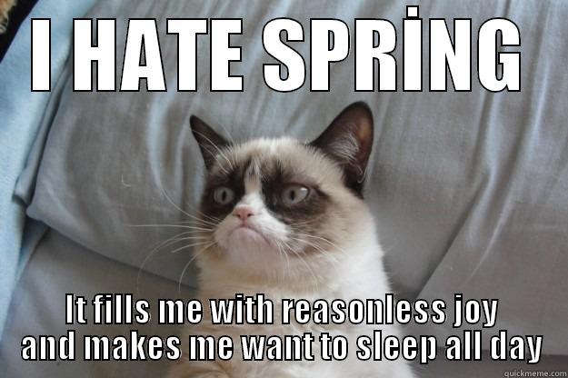 I HATE SPRING - I HATE SPRİNG IT FILLS ME WITH REASONLESS JOY AND MAKES ME WANT TO SLEEP ALL DAY Grumpy Cat